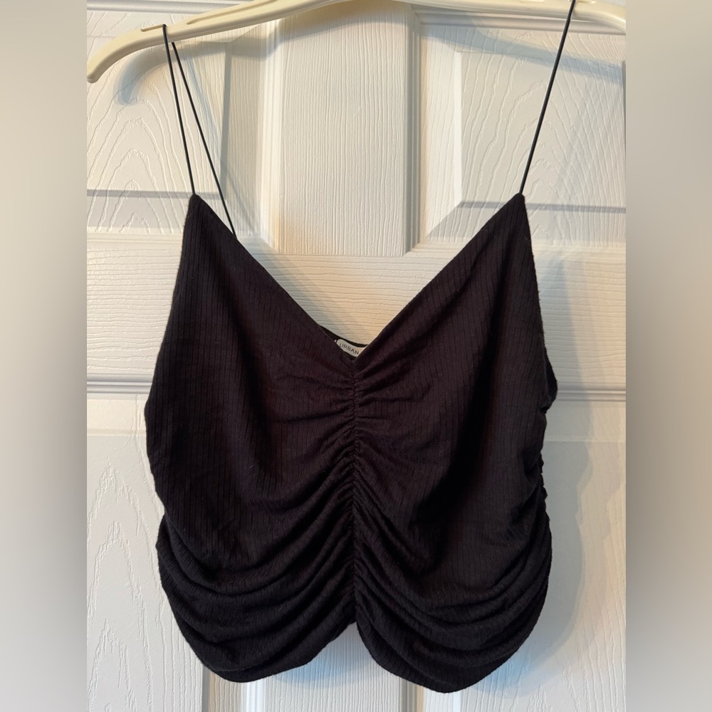 Urban Outfitters Large Black Ruched Cropped Tank Top